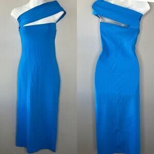 SOLACE LONDON Bodycon Midi Dress Womens Size 10 Knit Cutout One Shoulder Luxury